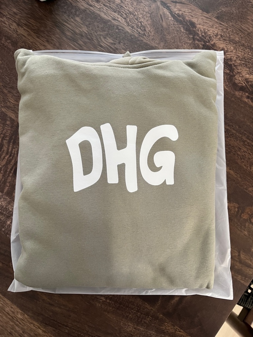 NWT Olive Green Hoodie with White 'DHG' Graphic